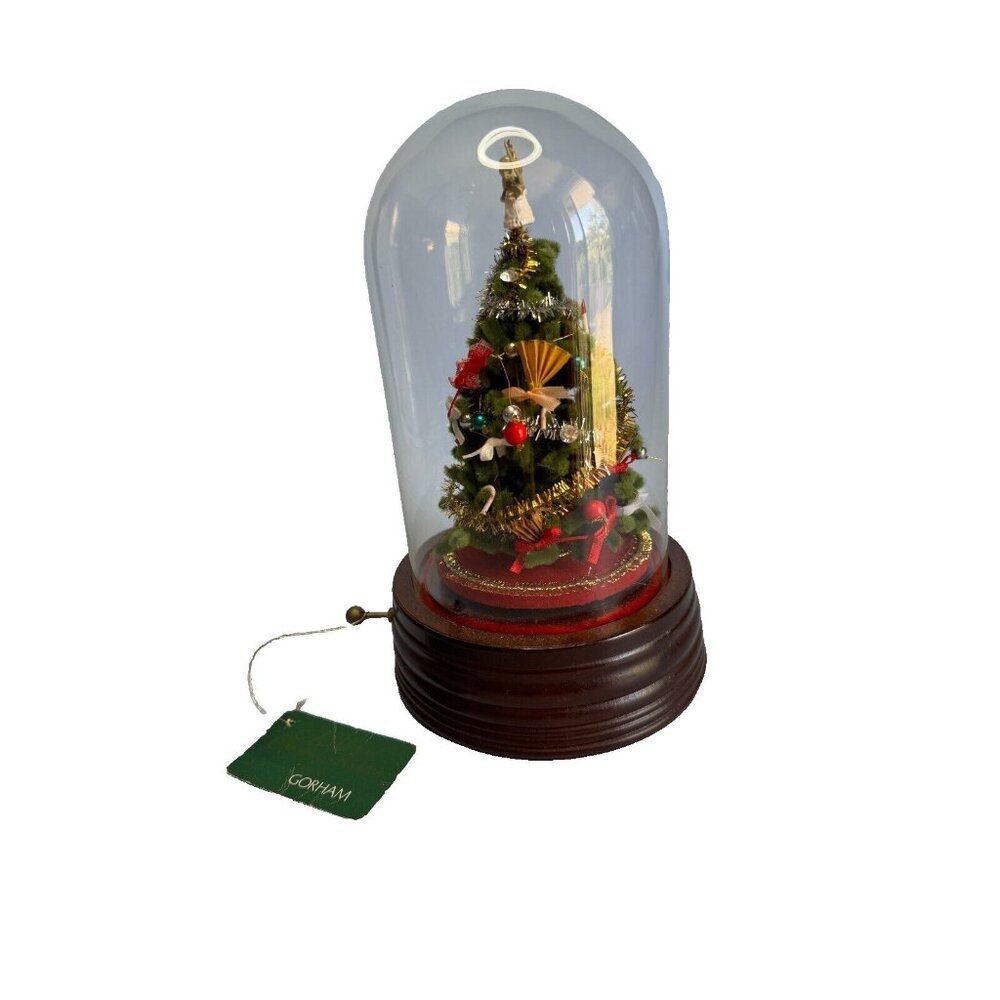 Vintage Gorham Christmas Bottle Brush Tree Domed Wood Music Box w/Tag Tannebaum